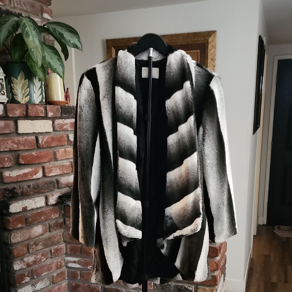 Alberto Makali Black Gray Chevron Teddy Jacket XL Luxe Cozy